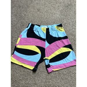 Women’s Size Small Say Anything Blue Pink Yellow & Black Patterned Biker Shorts